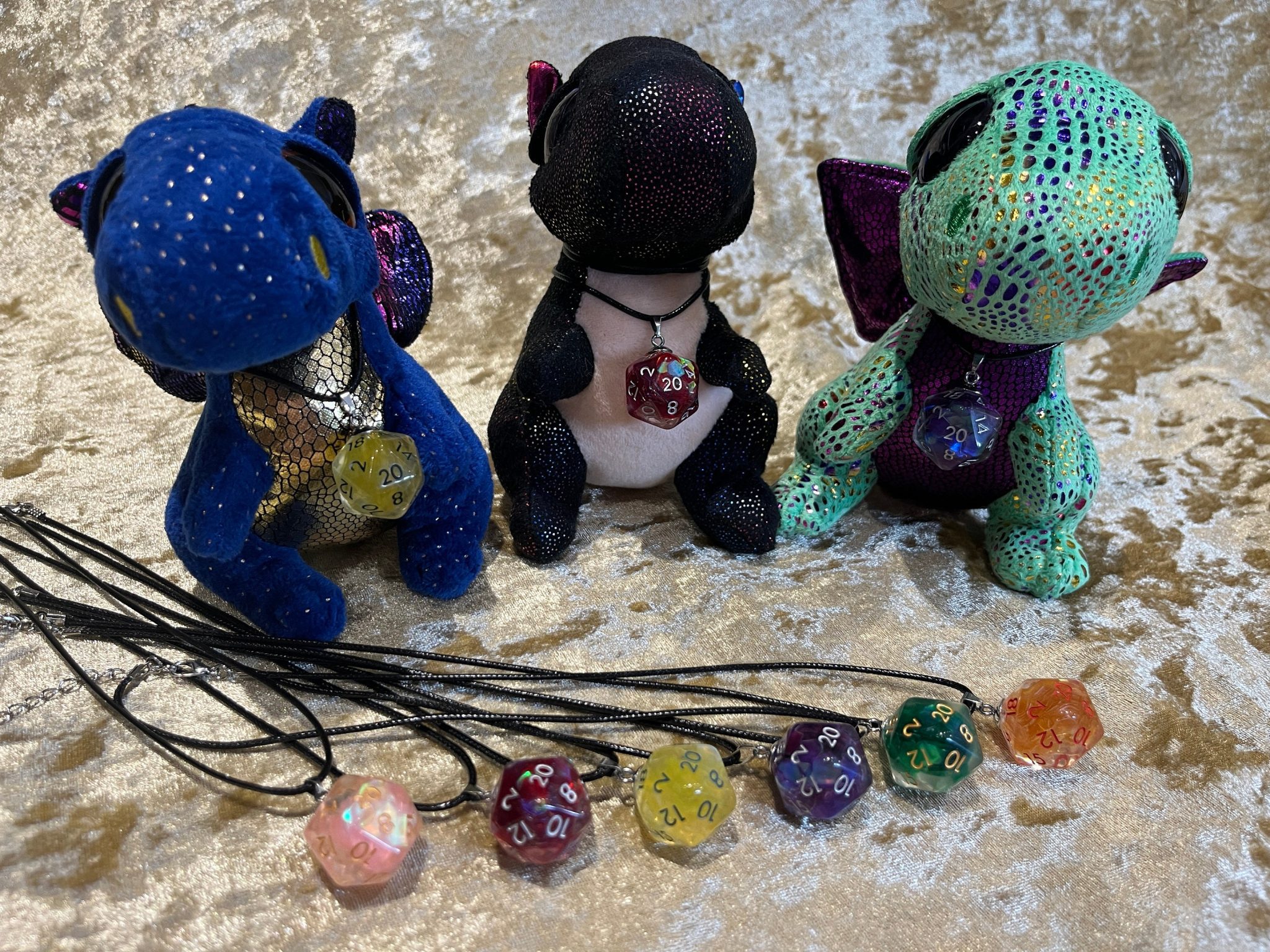 D20 Necklace with FREE Adorable plushie dragon, Great Gift Idea