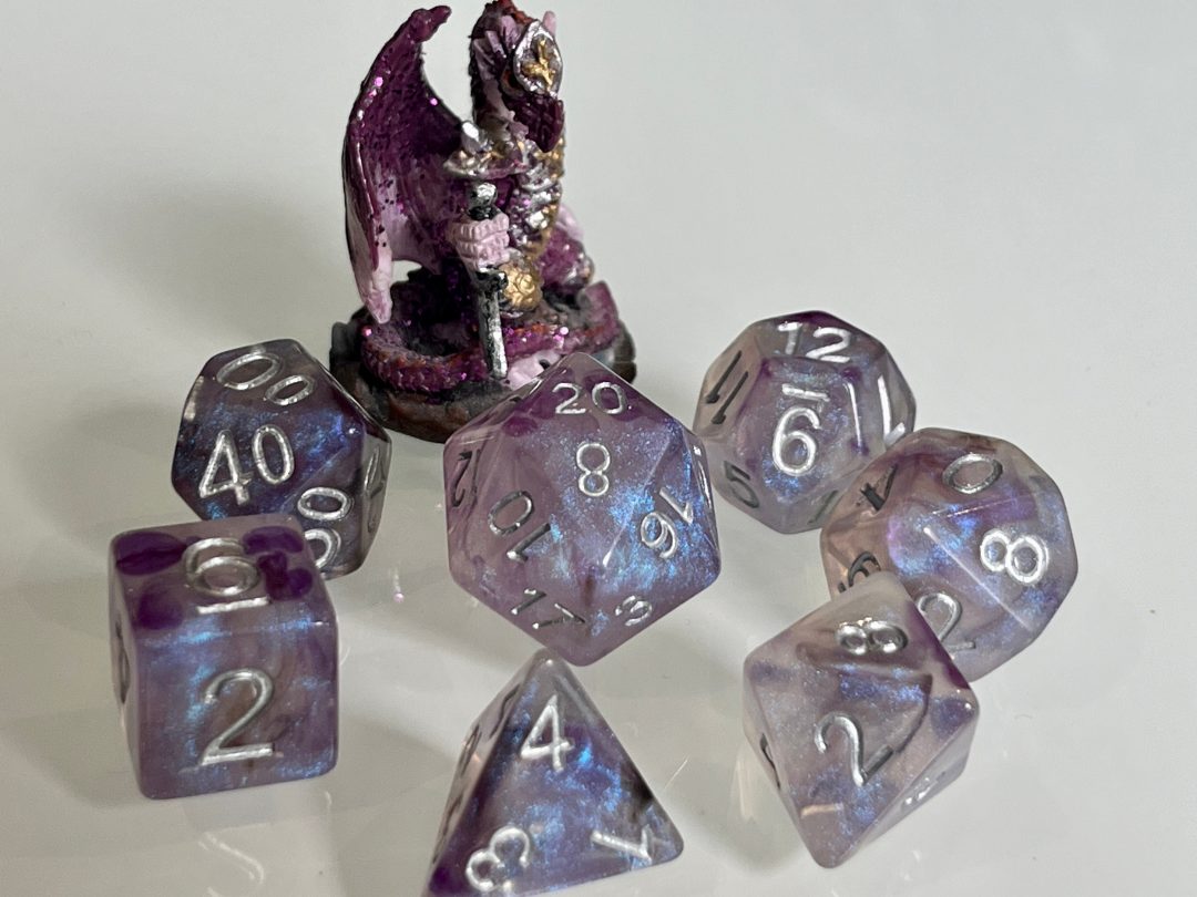 Hypnotic Pattern Purple Shimmer Polyhedral Dice for RPG Games like