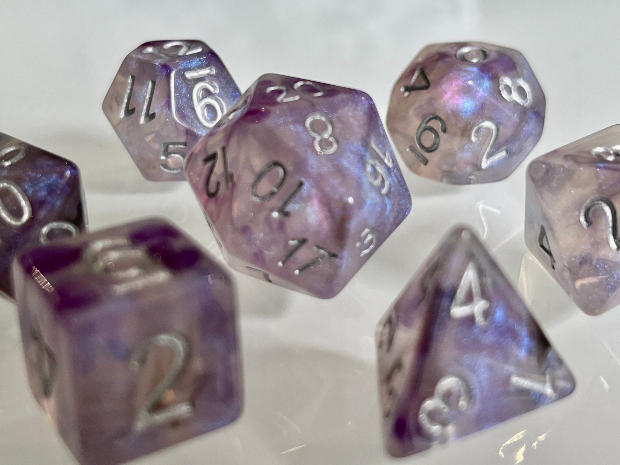 Hypnotic Pattern Purple Shimmer Polyhedral Dice for RPG Games like