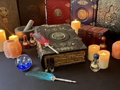 Mayan Aztec Navy Black | Leather Notebook | Tome | Grimoire | Spell Book - A4 LARGE | Fantasy DnD | Witchcraft | blank Deckled Parchment